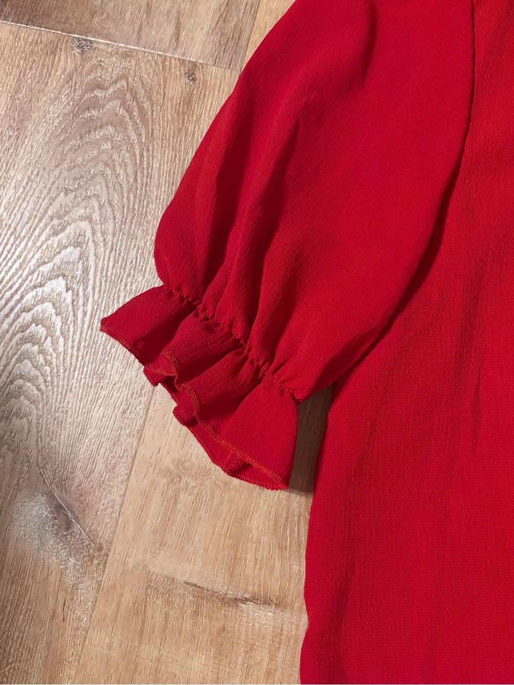 Women’s Red Puff Sleeve Bow Tie sheer Blouse XL **2 for 20** - Picture 7 of 8
